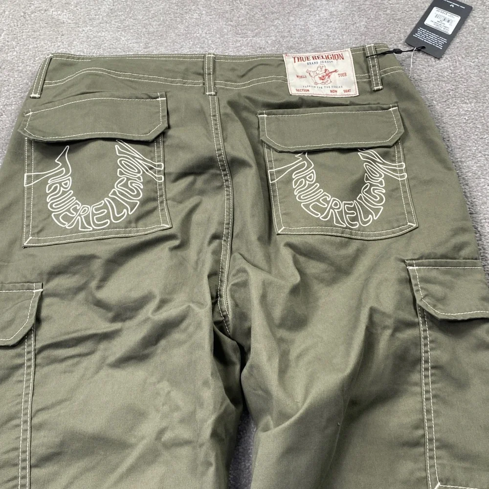 True Religion Cargo SN Pant HS Outline Mens 34 Kalamata Green Contrast Stitch